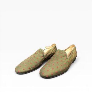 NAÏF Florence Italy Men's Silk Loafers Olive Green Red Polka Dot EU 42 US 9